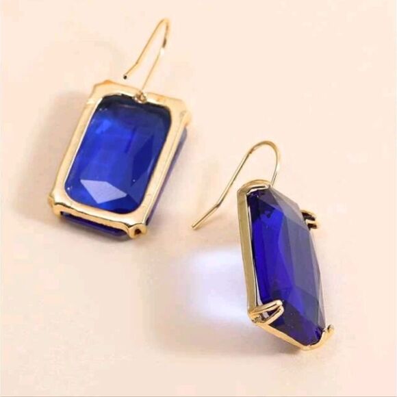 Gold & Blue Drop Earrings - Picture 2 of 6